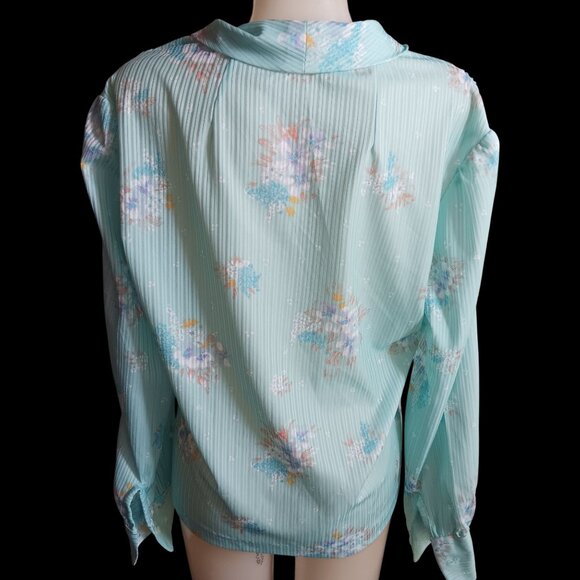 Vintage Women's Large Secretary Top Blouse Floral Tie Neck 1980's Granny Made - Picture 4 of 5